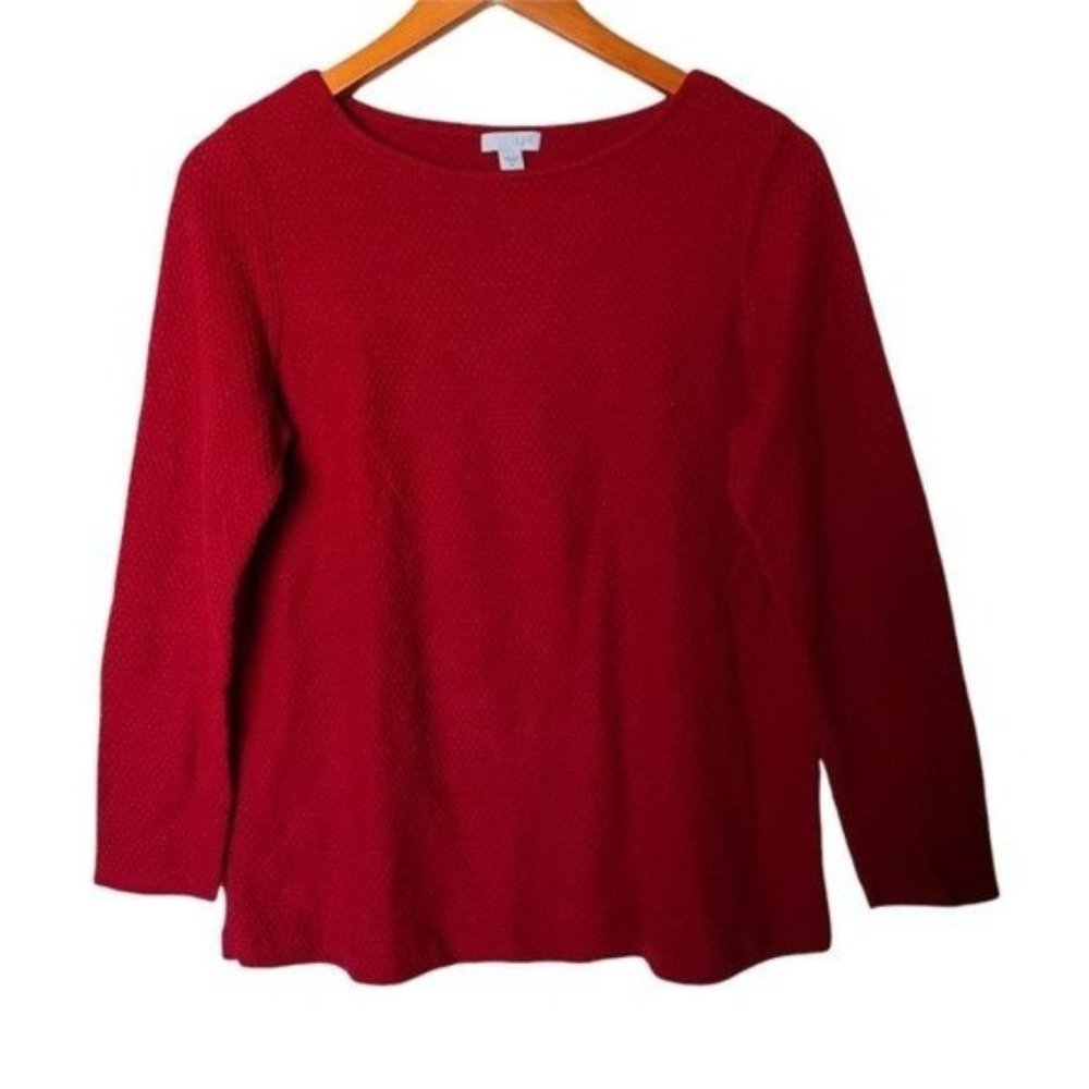 J. Jill‎ True Red Waffle Knit Andrea Sweater Tunic M Medium